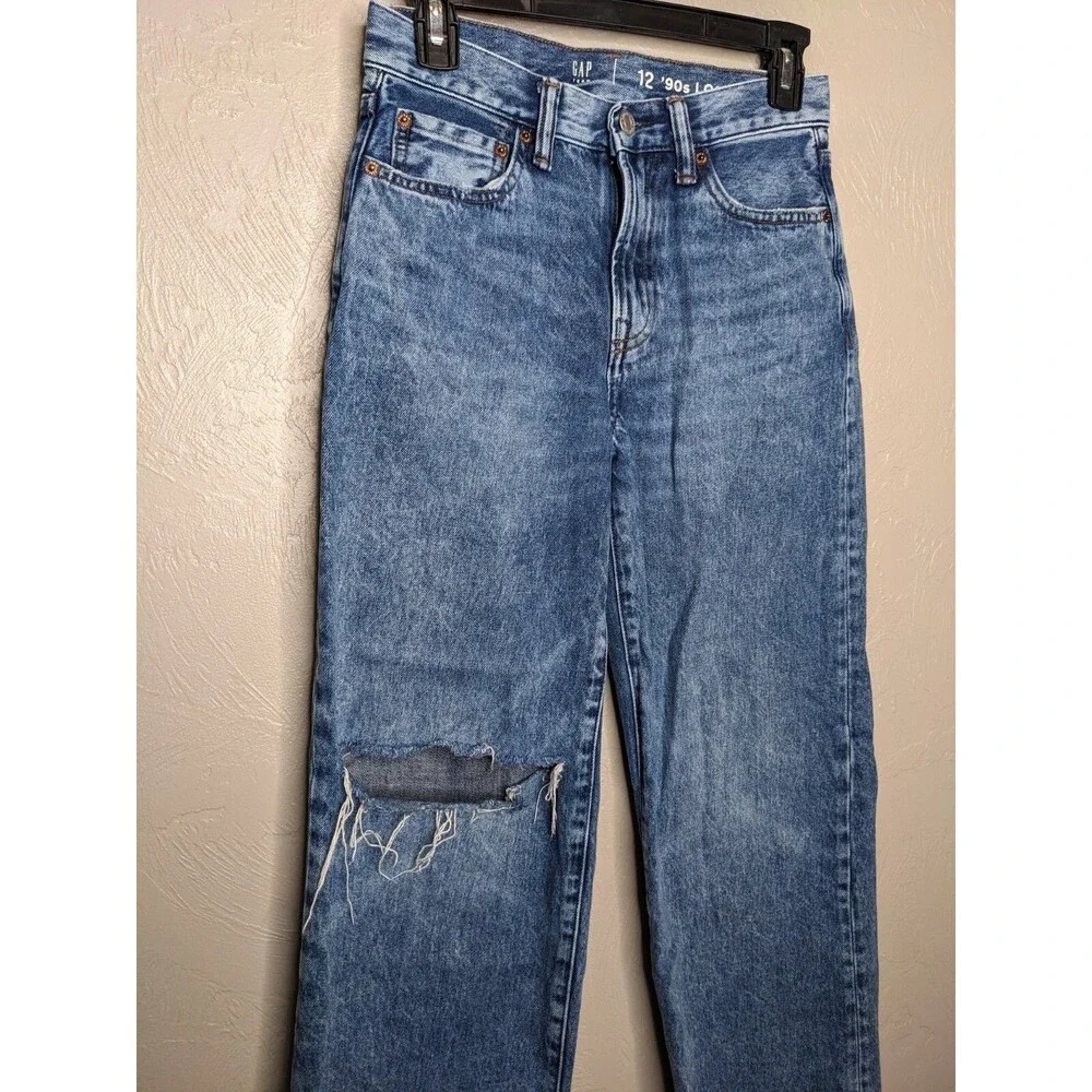 GAP Teen Boys 12 Medium Wash Destroyed Organic Cotton '90s Loose Jeans
